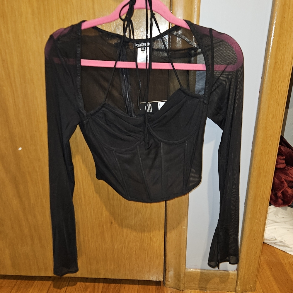 NWT Fashion Nova Black Mesh Crop Top